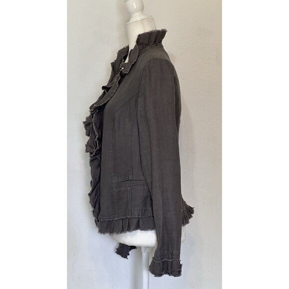 INC INTERNATIONAL CONCEPTS Size M Gray Linen Fringe Ruffle Zip Jacket Boho - Picture 6 of 11